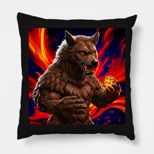 Werewolf Holding the Blood Moon Pillow