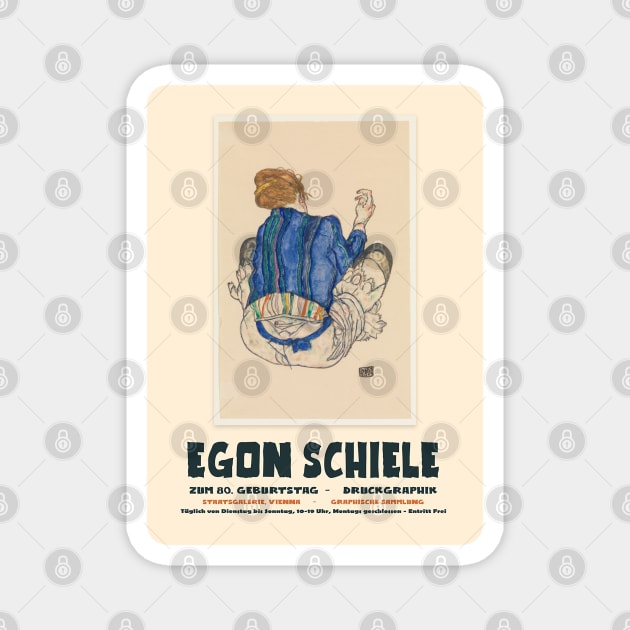 Egon Schiele - Exhibition Art Poster - Seated Woman, Back View Magnet by notalizard