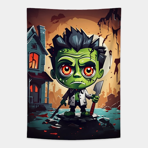 Cute Halloween Frankenstein Tapestry by ginkelmier@gmail.com