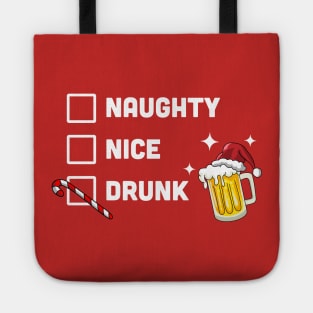 Nice Naughty Drunk Check Christmas Beer Funny Drinking Xmas Tote