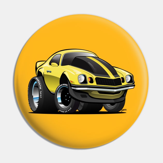 Seventies Classic American Muscle Car Cartoon in Yellow and Black Pin by hobrath