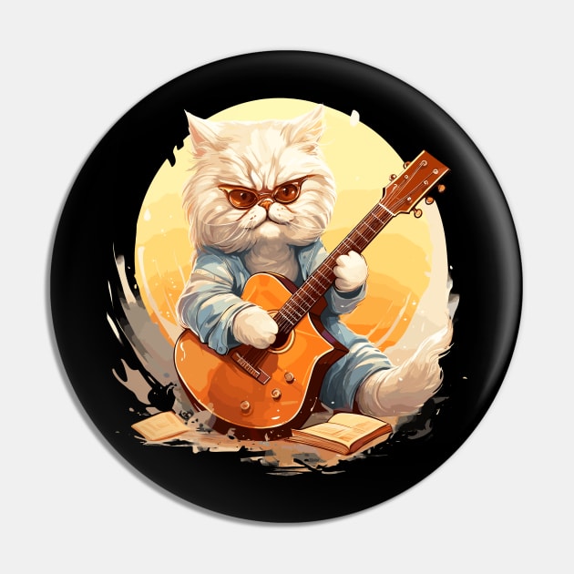 Persian Cat Playing Guitar Pin by Graceful Designs