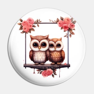 Valentine Owl Couple On Swing Pin
