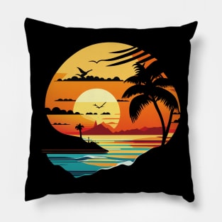 Serene Summer Vibes: Coconut Trees and Seagulls by the Beach Pillow