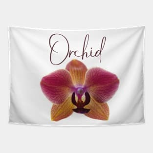 Pink and Yellow Orchid with Red Veins and Text Tapestry