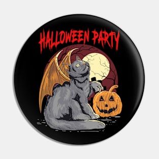 Bat Cat Halloween Party Pin