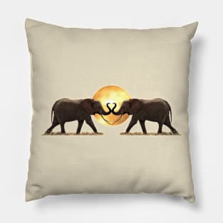 Elephants with Sun in Africa Pillow