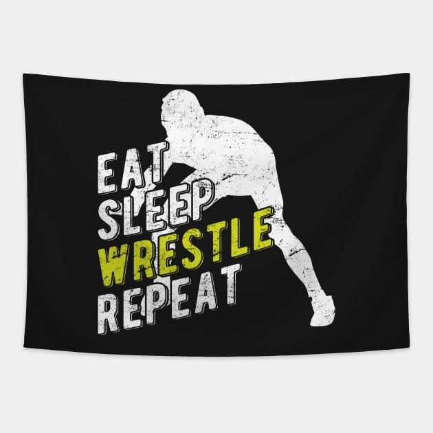 Eat Sleep Wrestle Repeat Tapestry by themerchnetwork