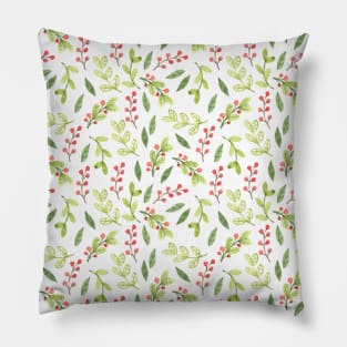 Bright Watercolor Christmas Mistletoe Pattern Pillow