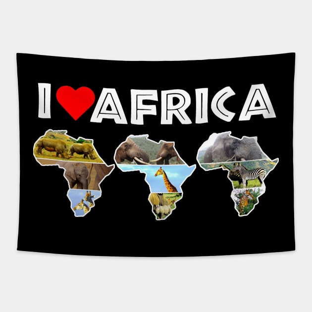 I Love Africa Wildlife Collage Map Trio Tapestry by PathblazerStudios