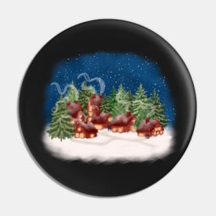 Christmas Village Illustration Pin