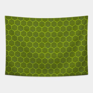 Green diamond geometric pattern design over a dark grey background Tapestry