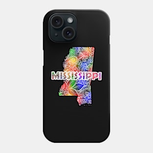 Colorful mandala art map of Mississippi with text in multicolor pattern Phone Case