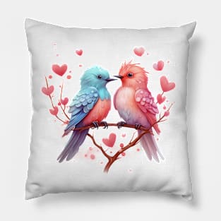 Valentine Kissing Cuckoo Bird Couple Pillow