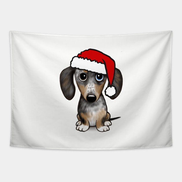 Dapple Dachshund with Santa Hat Merle Wiener Dog Christmas Tapestry by Coffee Squirrel