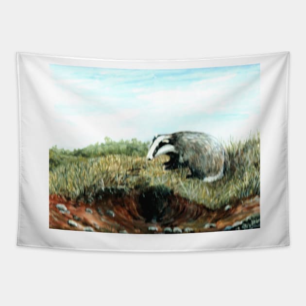 BADGER IN A DEVON FIELD Tapestry by MackenzieTar