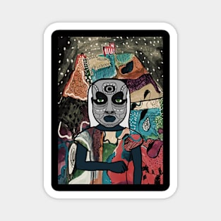 Polkadot - Green-Eyed Female Character with Indian Mask and Mystery Night Background Magnet