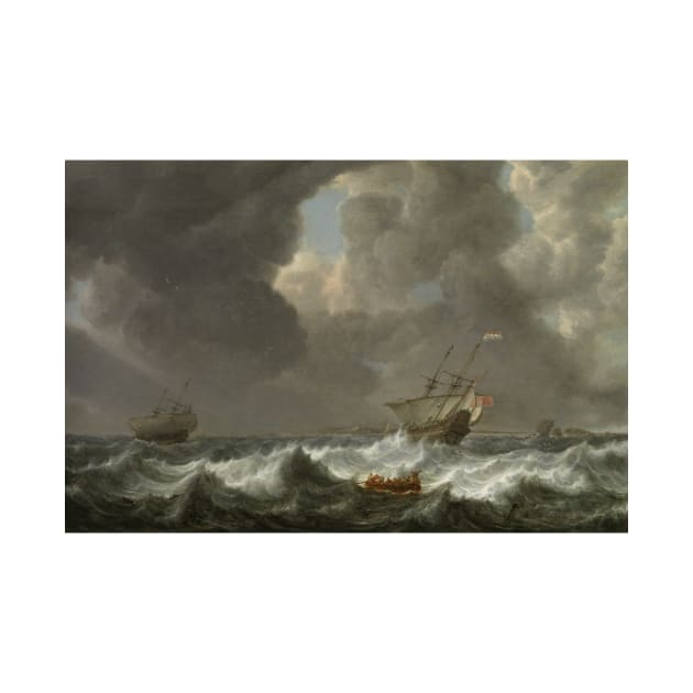 Dutch Merchantmen in Rough Seas off a Rocky Coast by Simon de Vlieger by Classic Art Stall