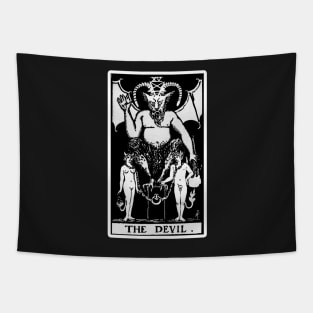 XV. The Devil Tarot Card | Black and white Tapestry