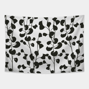 Black White Simple Botanical Tropical Leaves Tapestry