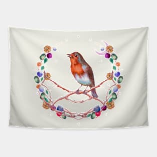 Robin Song and Berry Wreath Tapestry