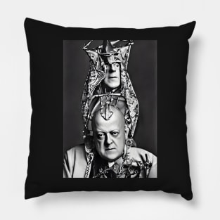 Black and White Cyberpunk Aleister Crowley The Great Beast of Thelema painted in a Surrealist and Impressionist style Pillow