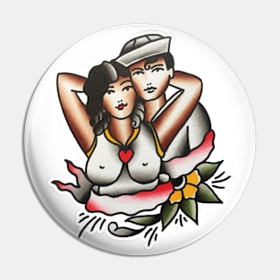 Traditional Lovers Tattoo Design Pin