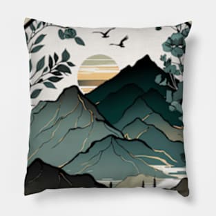 beautiful mountain view, vintage style Pillow