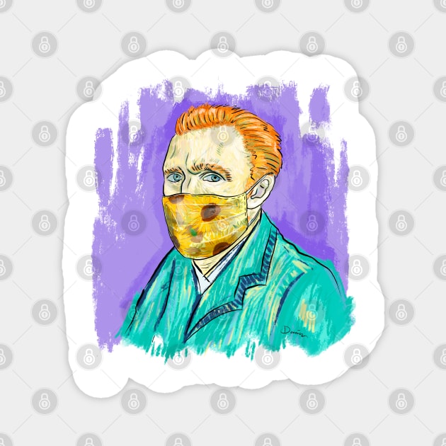 Post-Impressionist Style Van Gogh Portrait with Sunflower Mask Magnet by denizko