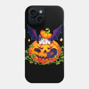 For the dark background: The Cat-bat, a pumpking and Halloween Phone Case