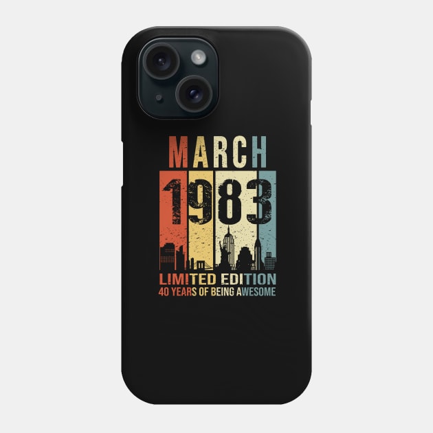 Made In 1983 March 40 Years Of Being Awesome Phone Case by Red and Black Floral