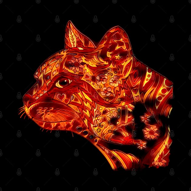 Cool Fire Cats Flowers Gift T-Shirt Kitten by gdimido