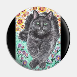 Black cat in the flowers Pin