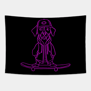 Puppy on the skateboard Pink outline Tapestry