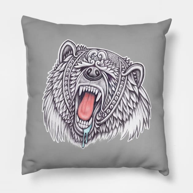 Grizzly bear face with ornament decoration Pillow by tsign703