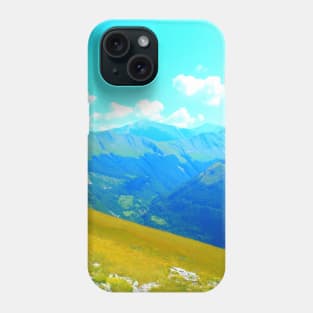 Scene from Sassotetto with a slope of grass and the Sibillini mountains with vegetation Phone Case