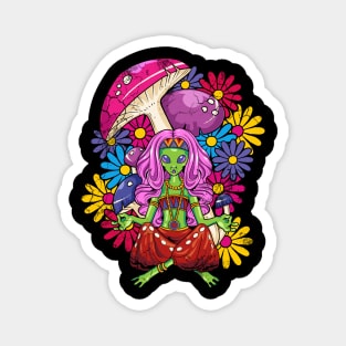 Hippie Alien Girl Yoga Meditate Mushrooms Psychedelic Magnet