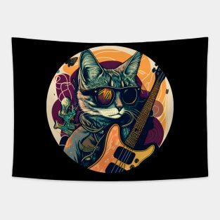 Funny Cat Playing Guitar Musician - Cat Lover Tapestry