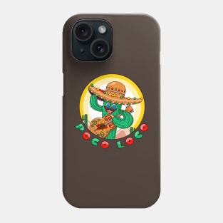 Poco loco, a cartoon cactus mascot in a Mexican hat who plays the guitar Phone Case