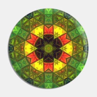 Mosaic Kaleidoscope Flower Green Yellow and Orange Pin