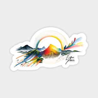 Rainbow Sunset over the Mountains - Beautiful Sunrise Magnet