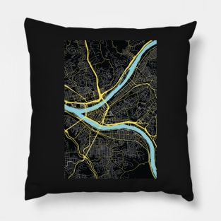 Pittsburgh City Road Map in Black and Gold Pillow