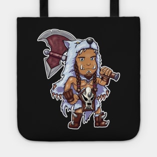 Orc chibi manga holding a axe wearing a wolf fur Tote