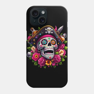 Sugar Skull Art - Swashbuckling Pirate Skull Phone Case