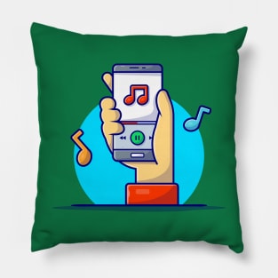 Online Music Player with Hand, Tune and Note of Music Cartoon Vector Icon Illustration Pillow