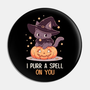 Funny Cat Pun Witch Spell Graphic Men Kids Women Halloween Pin