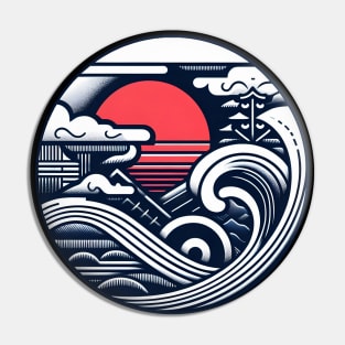 The Sun and wave Japanese ambiance Pin