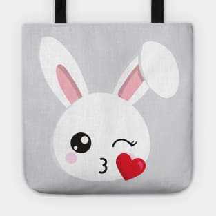 Cute Bunny, Little Bunny, White Bunny, Heart, Kiss Tote