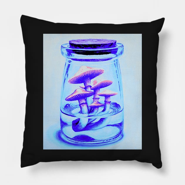 Pink magic mushrooms in a potion bottle - psychedelic Pillow by LukjanovArt