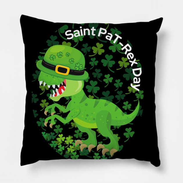 Happy Saint Pa T-Rex Day St Patrick's day Funny Punny with shamrocks and a hat Pillow by Apathecary